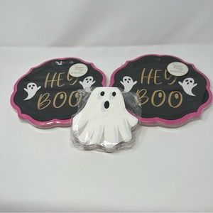 Halloween HEY BOO GHOST 10.5” Paper Plates 32 Ct. + 40 Lunch Napkins NWT